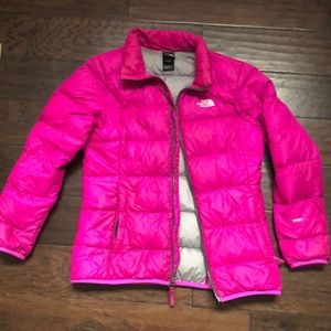Pink north face puffer coat
